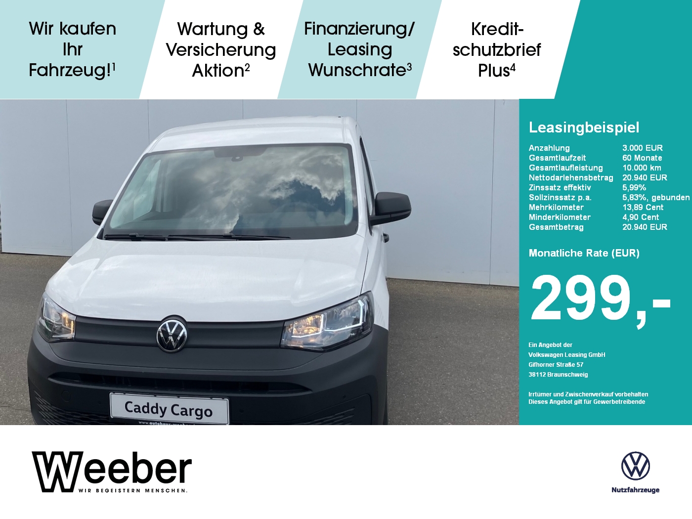 Volkswagen Caddy Cargo 2.0 TDI PDC Klima sofort Verfügbar