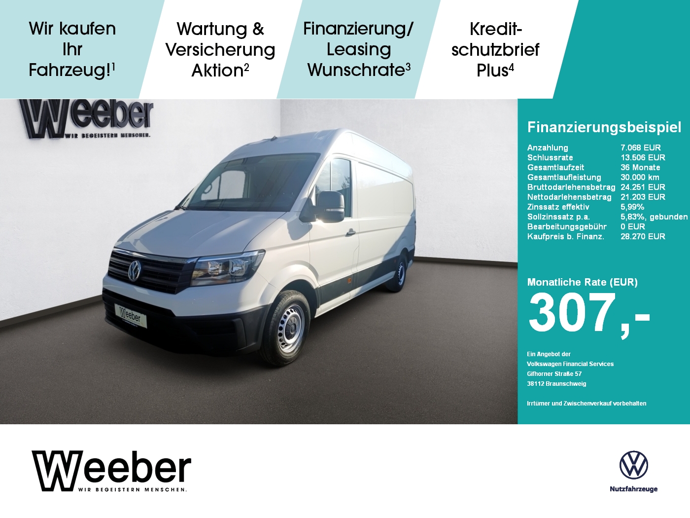 Volkswagen Crafter Kasten 35 Hochdach mittellang AHK PDC