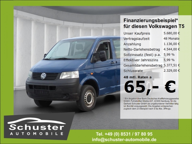Volkswagen T5 Pritsche DoKa 4Mot LR 2.8t 2.5TDI*AHK 6-Siter
